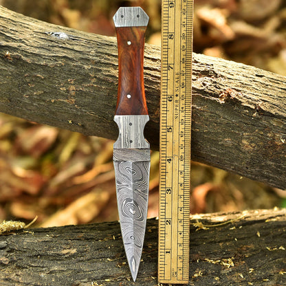 Handmade Damascus Steel Dagger Knife Wood Double Damascus Bolster Handle