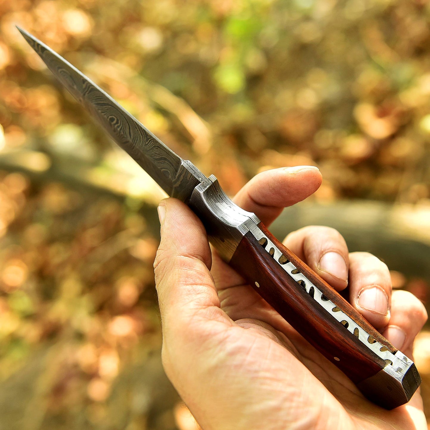 Handmade Damascus Steel Dagger Knife Wood Double Damascus Bolster Handle