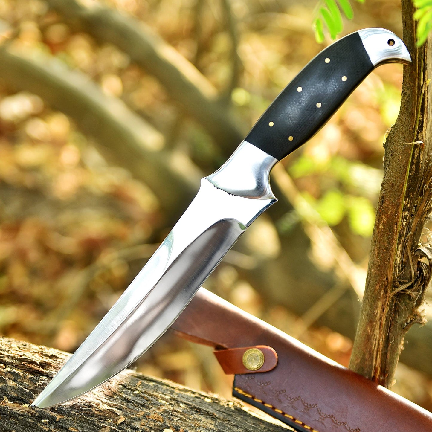 Handcrafted Carbon Steel High Polish Blade Hunting Knife Micarta Handle