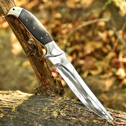 Handcrafted Carbon Steel High Polish Blade Hunting Knife Micarta Handle