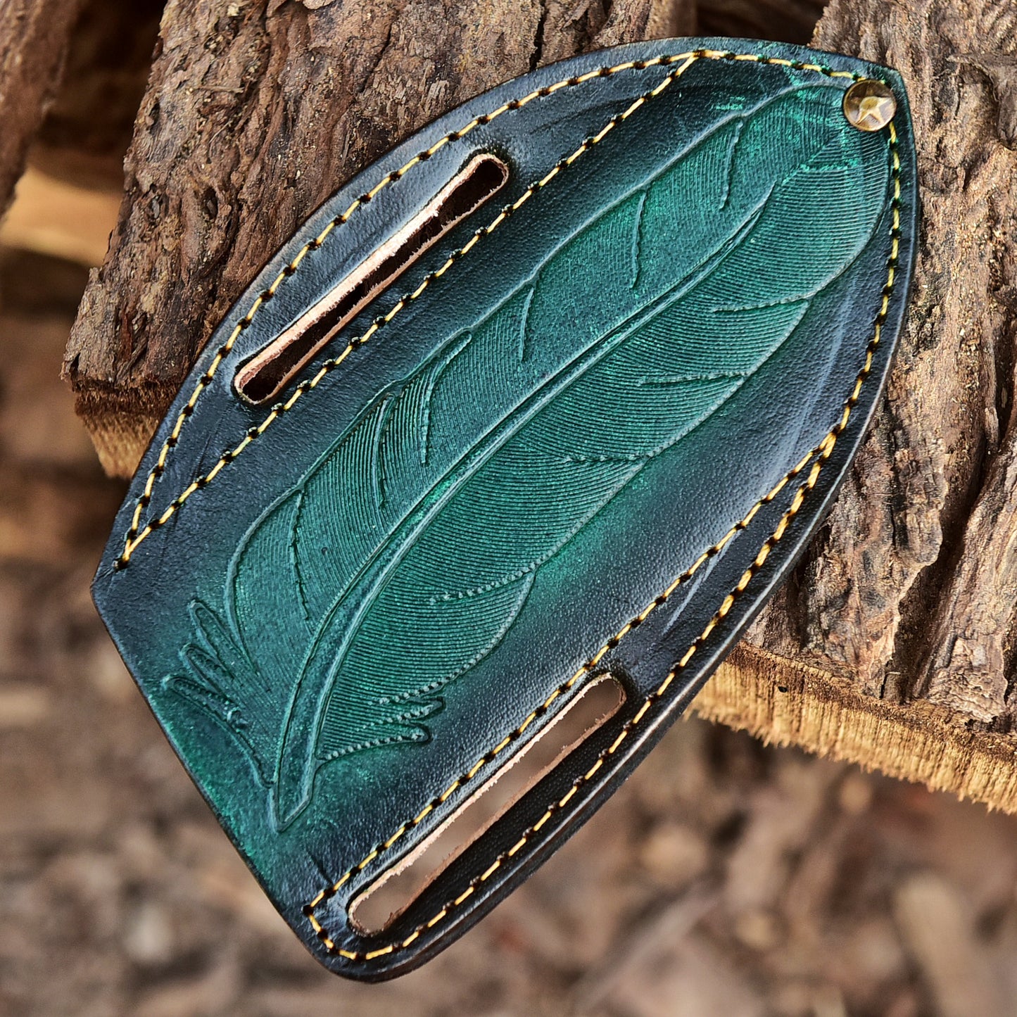 Premium Hand Stitched Outdoor Leather Folding Knife Engraved Sheath
