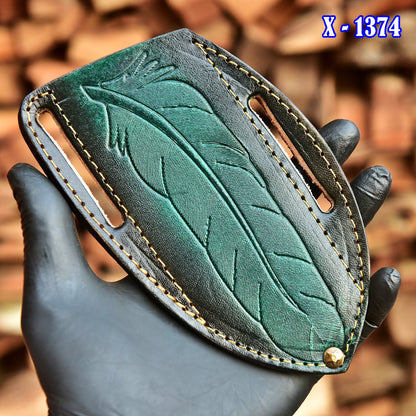 Premium Hand Stitched Outdoor Leather Folding Knife Engraved Sheath