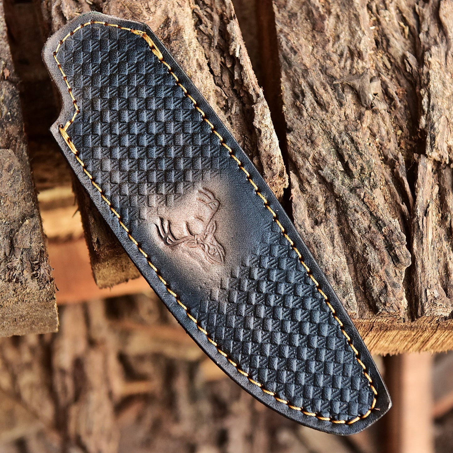Custom Hand Stitched Sheep Leather Fixed Blade Knife Deer Engraved Sheath