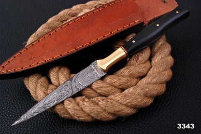 Damascus Steel Knife Full Tang with Leather Sheath x-70