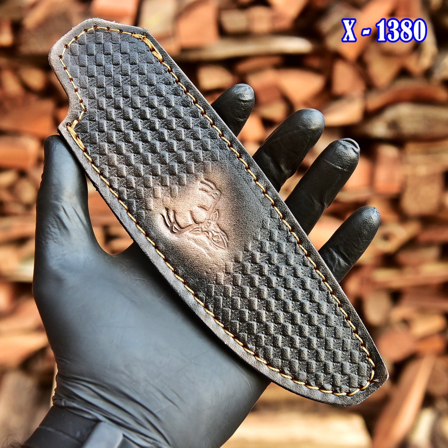 Custom Hand Stitched Sheep Leather Fixed Blade Knife Deer Engraved Sheath