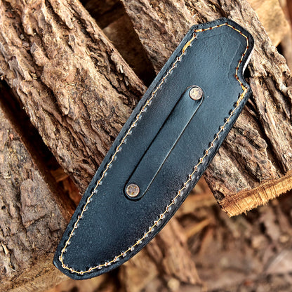 Custom Hand Stitched Sheep Leather Fixed Blade Knife Deer Engraved Sheath
