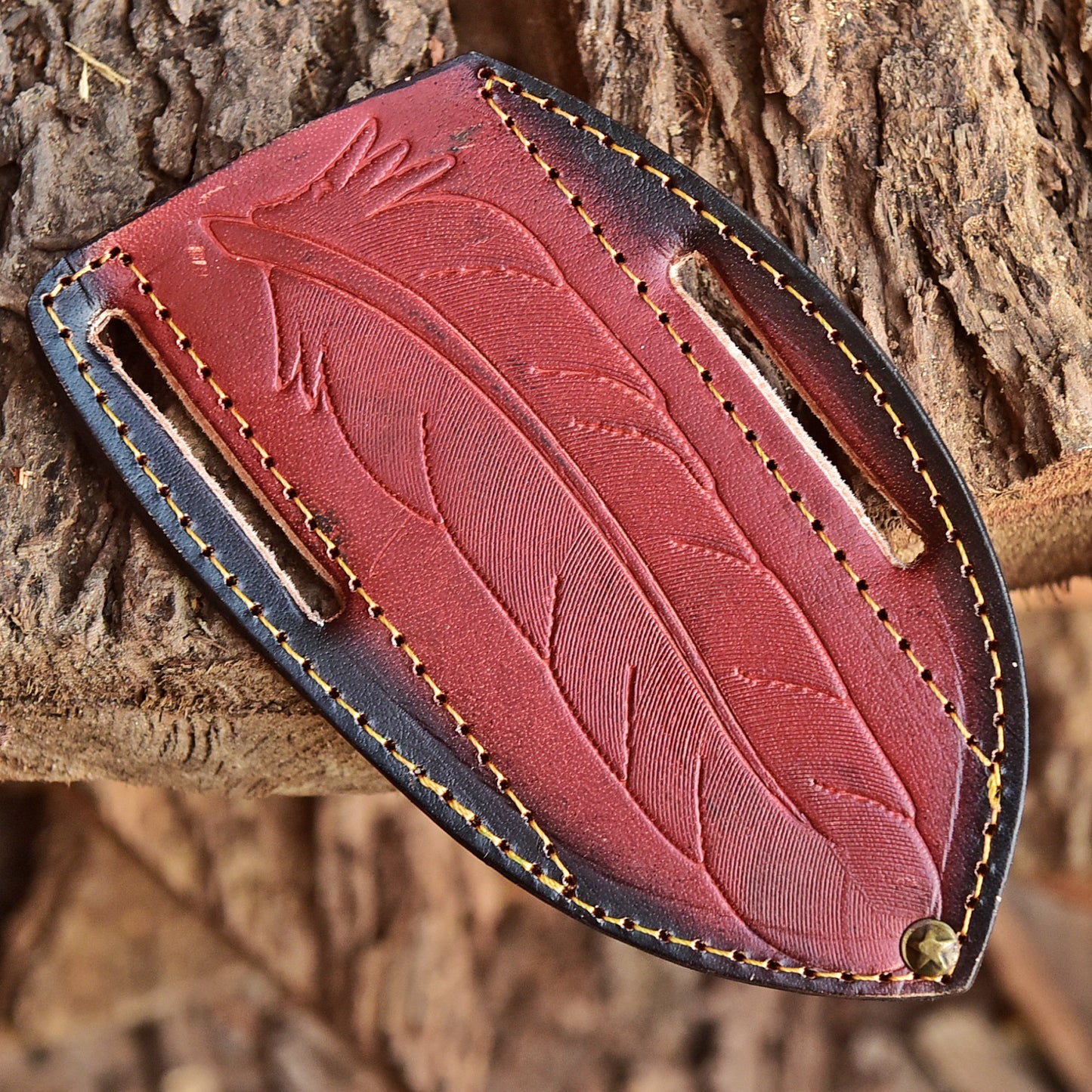 Artisan Handmade Top Grain Leather Fixed Blade Knife Sheath Leaf Engraving