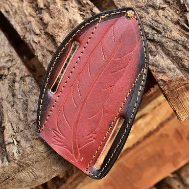 Artisan Handmade Top Grain Leather Fixed Blade Knife Sheath Leaf Engraving