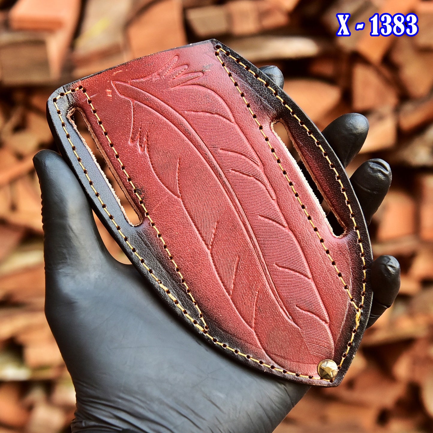 Artisan Handmade Top Grain Leather Fixed Blade Knife Sheath Leaf Engraving