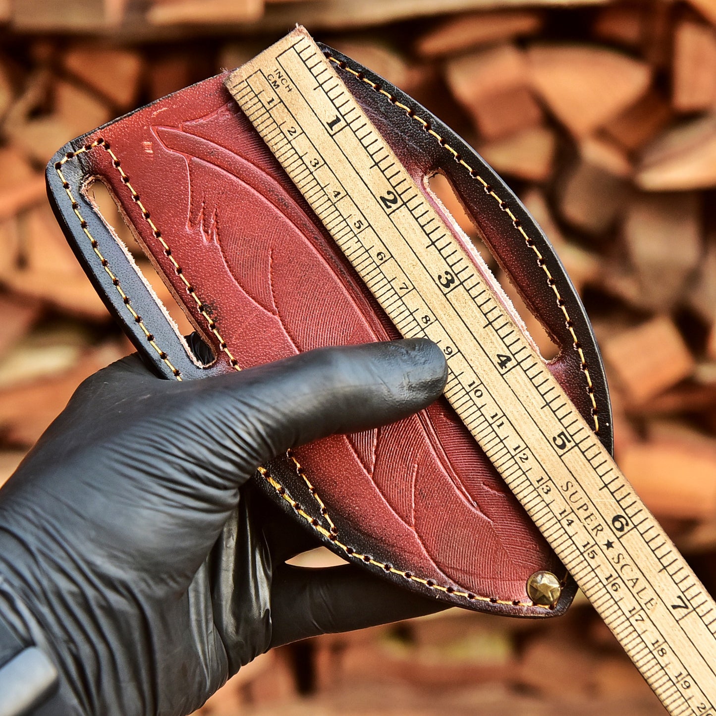 Artisan Handmade Top Grain Leather Fixed Blade Knife Sheath Leaf Engraving