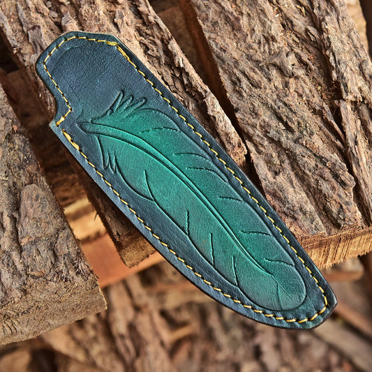 Luxury Handcrafted Leather Fixed Blade Knife Leaf Engraved Sheath