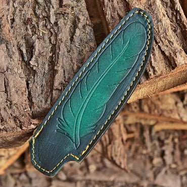 Luxury Handcrafted Leather Fixed Blade Knife Leaf Engraved Sheath