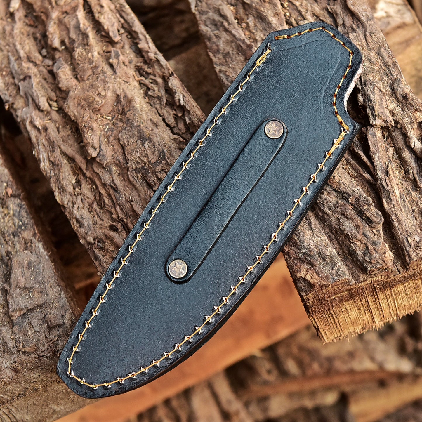 Luxury Handcrafted Leather Fixed Blade Knife Leaf Engraved Sheath