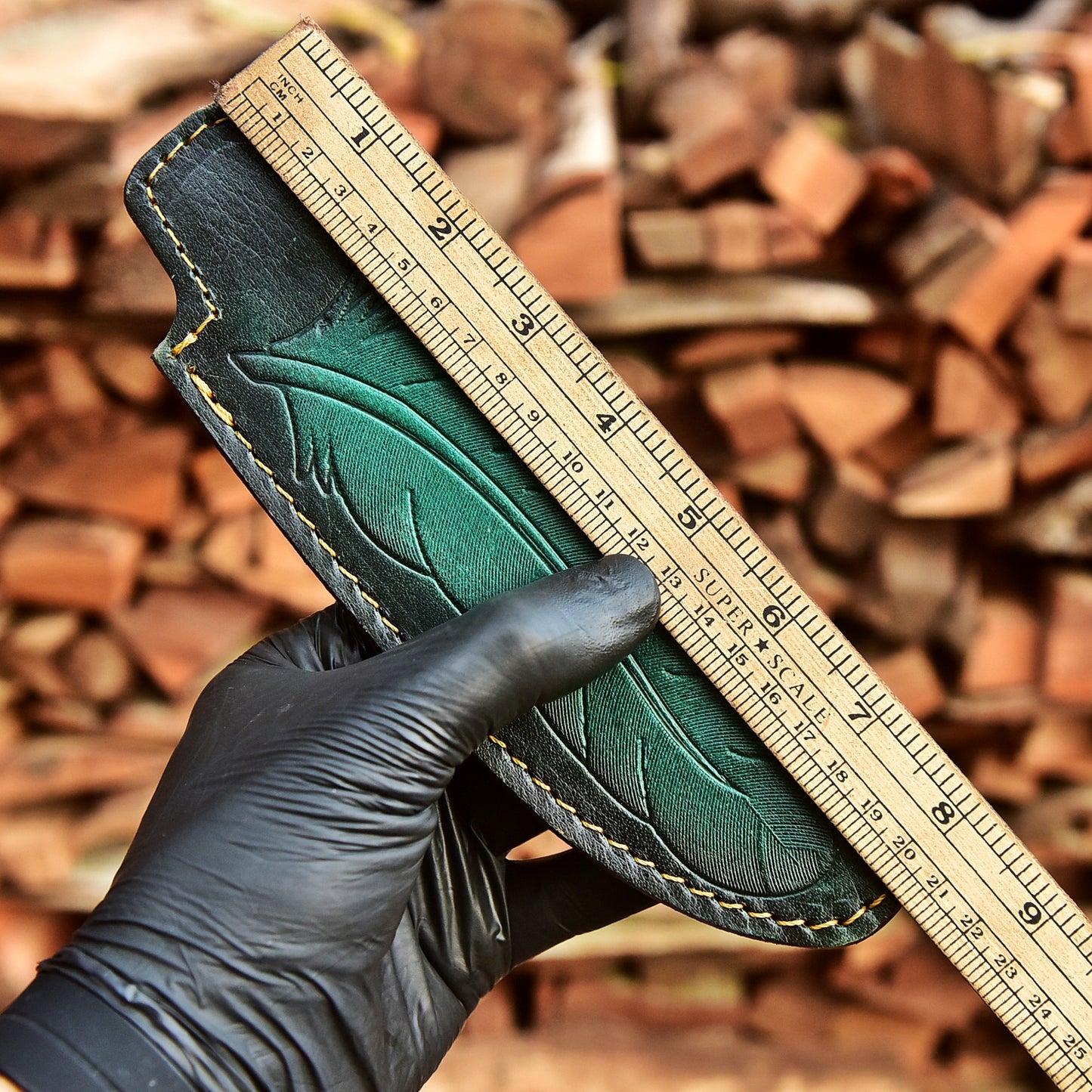 Luxury Handcrafted Leather Fixed Blade Knife Leaf Engraved Sheath