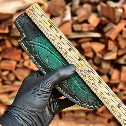 Luxury Handcrafted Leather Fixed Blade Knife Leaf Engraved Sheath