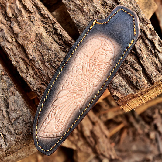 Handcrafted Full Grain Leather Fixed Blade Knife Engraved Sheath