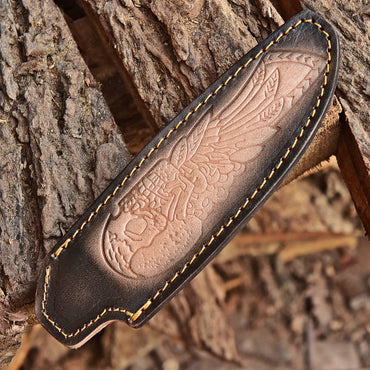 Handcrafted Full Grain Leather Fixed Blade Knife Engraved Sheath