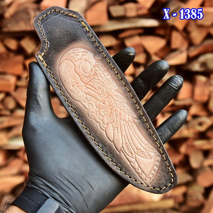 Handcrafted Full Grain Leather Fixed Blade Knife Engraved Sheath