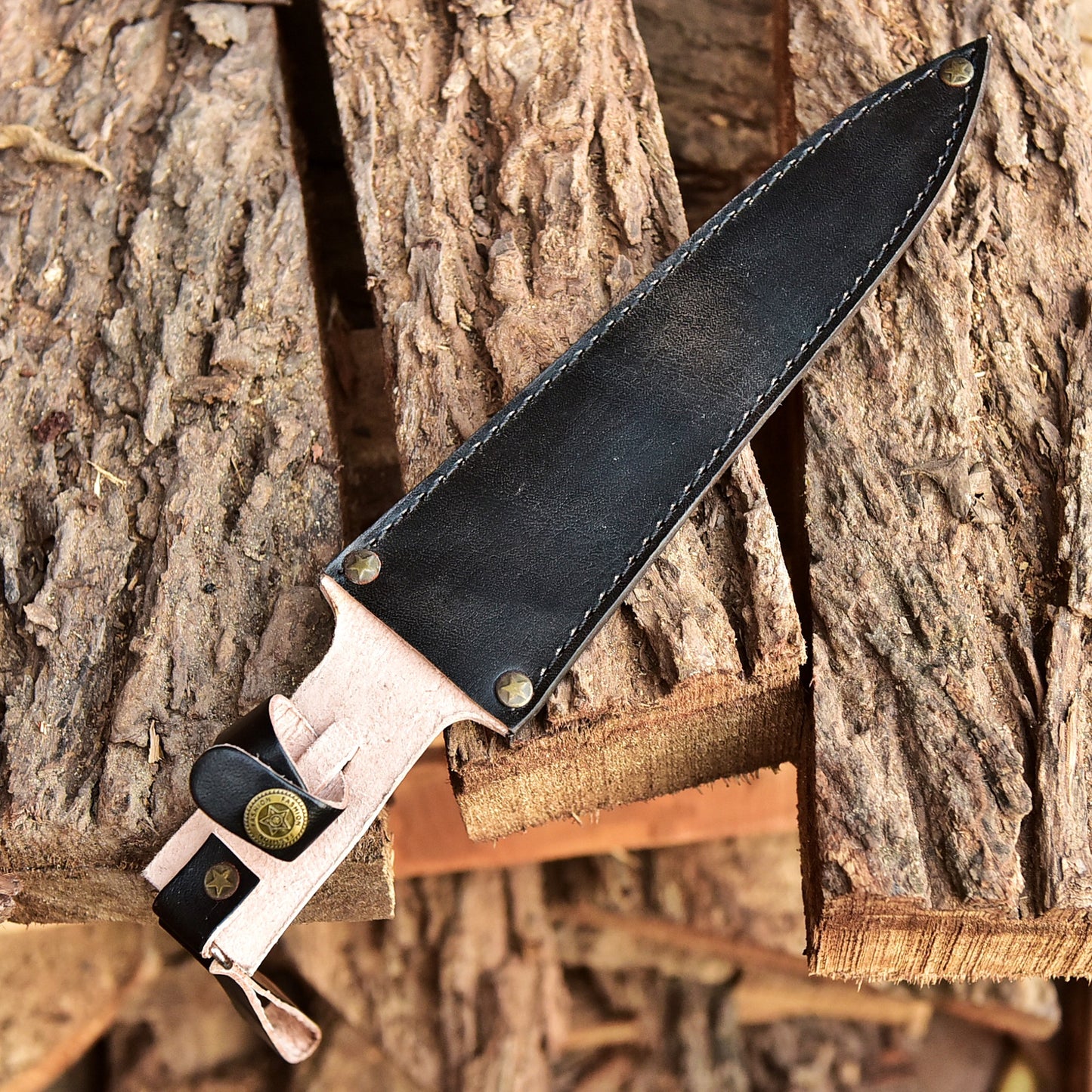 Outdoor Carry Durable Top Grain Leather Double Edge Knife Sheath