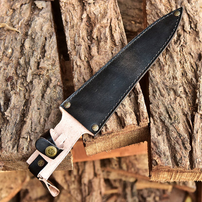 Outdoor Carry Durable Top Grain Leather Double Edge Knife Sheath