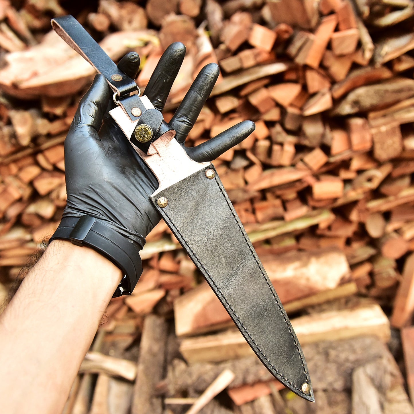Outdoor Carry Durable Top Grain Leather Double Edge Knife Sheath