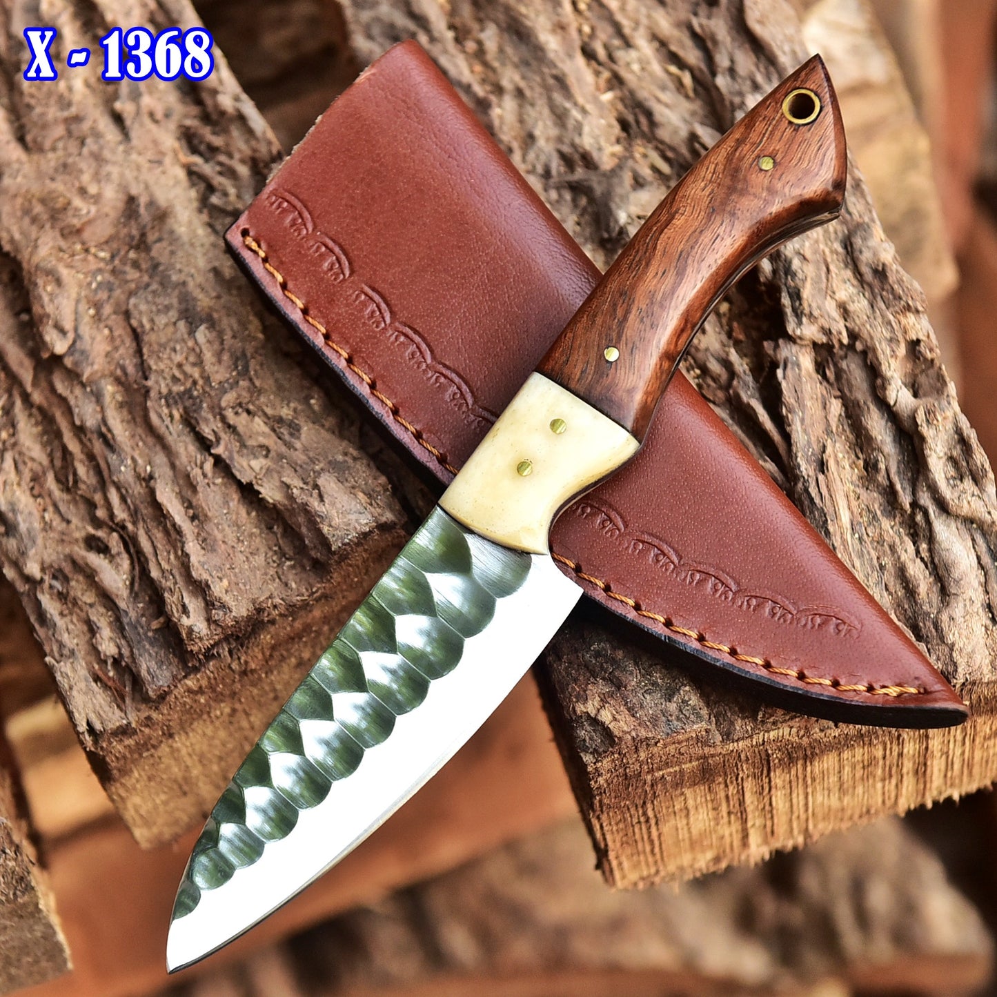 8” Hand Forged Carbon Steel Full Tang Skinner Knife Wood Camel Bone Handle