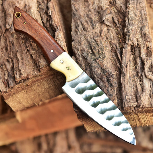 8” Hand Forged Carbon Steel Full Tang Skinner Knife Wood Camel Bone Handle