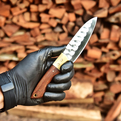 8” Hand Forged Carbon Steel Full Tang Skinner Knife Wood Camel Bone Handle