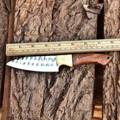 8” Hand Forged Carbon Steel Full Tang Skinner Knife Wood Camel Bone Handle