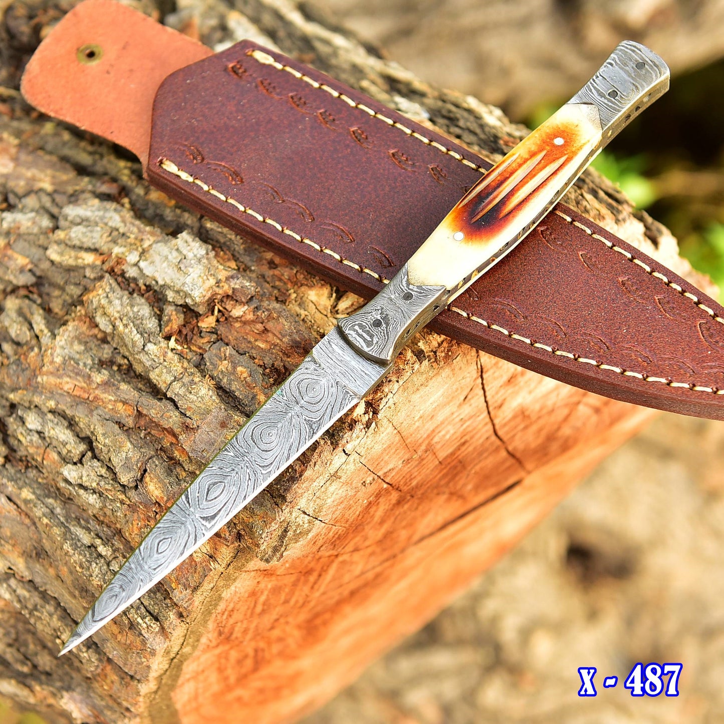 Custom Handmade Damascus Steel Double Edge Blade Dagger Stage Handle