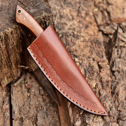 8” Hand Forged Carbon Steel Full Tang Skinner Knife Wood Camel Bone Handle