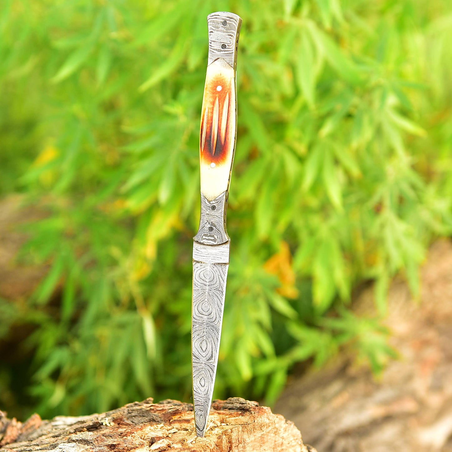 Custom Handmade Damascus Steel Double Edge Blade Dagger Stage Handle