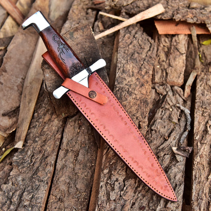 Custom Handmade Damascus Steel Dagger Knife Wood Deer Engraved Handle