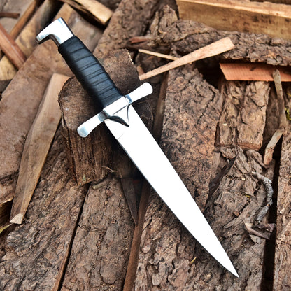 Handmade D2 Hunting Carbon Steel Fix Blade Knife Leather Handle With Sheath
