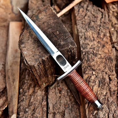 12" Handmade Carbon Steel Double Edge Blade Dagger Knife Leather Handle