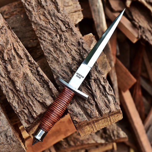 12" Handmade Carbon Steel Double Edge Blade Dagger Knife Leather Handle