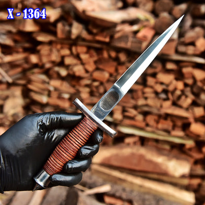 12" Handmade Carbon Steel Double Edge Blade Dagger Knife Leather Handle