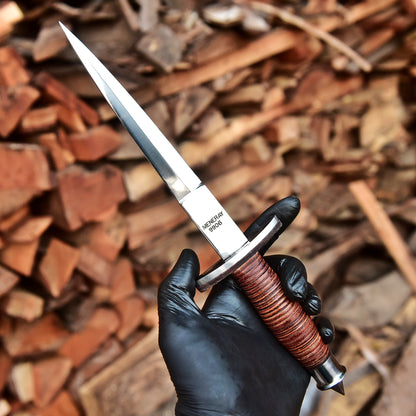 12" Handmade Carbon Steel Double Edge Blade Dagger Knife Leather Handle