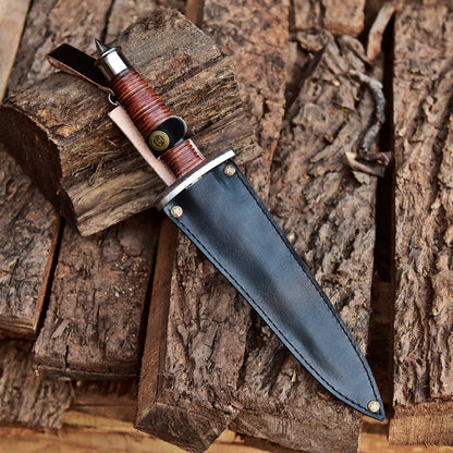 12" Handmade Carbon Steel Double Edge Blade Dagger Knife Leather Handle