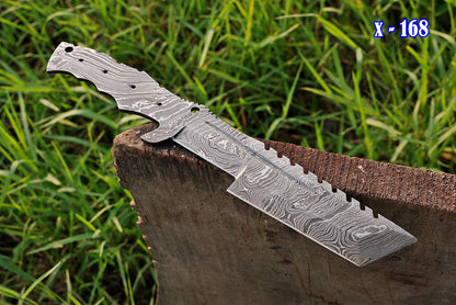 12" Handmade Forged Damascus Steel Fixed Blade Hunting Tracker Blank Blade