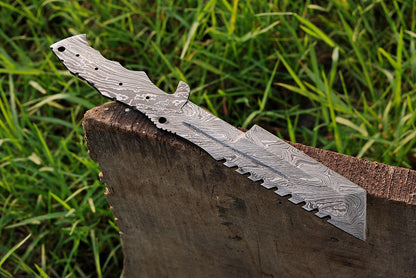 12" Handmade Forged Damascus Steel Fixed Blade Hunting Tracker Blank Blade