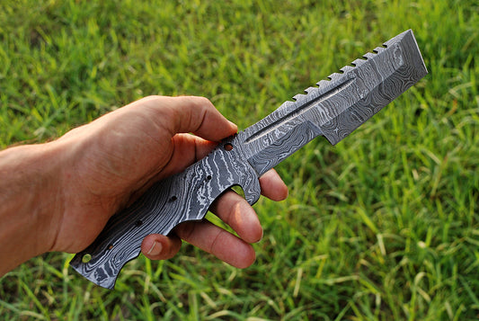 12" Handmade Forged Damascus Steel Fixed Blade Hunting Tracker Blank Blade