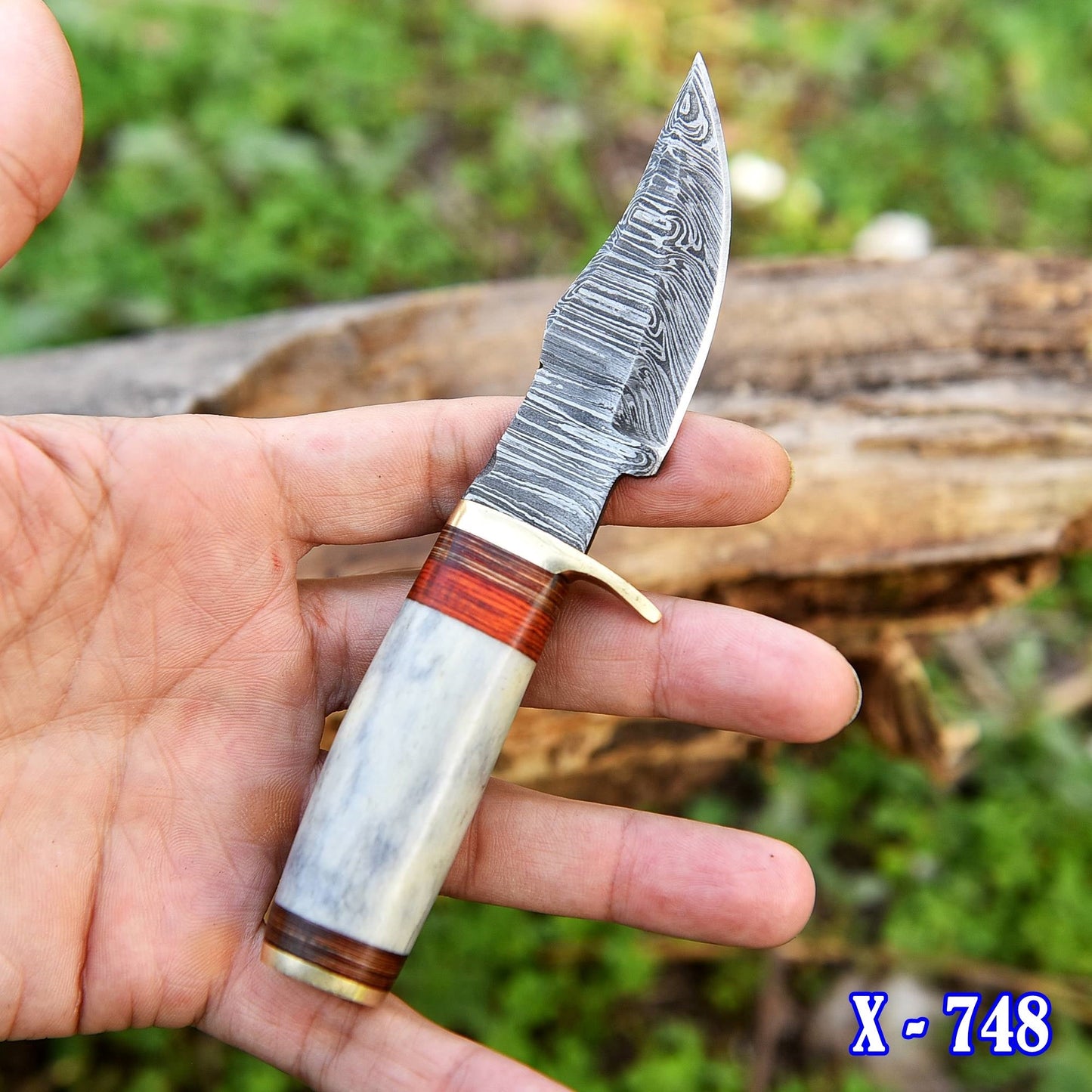 Handmade Damascus Steel Skinner Knife - Camel Bone Handle - 5.5" Full Tang Damascus Knife x-748