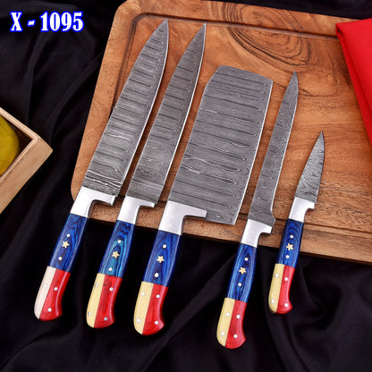 Handmade Damascus Chef Knife Set 5 Pieces Forged Kitchen Knife Set