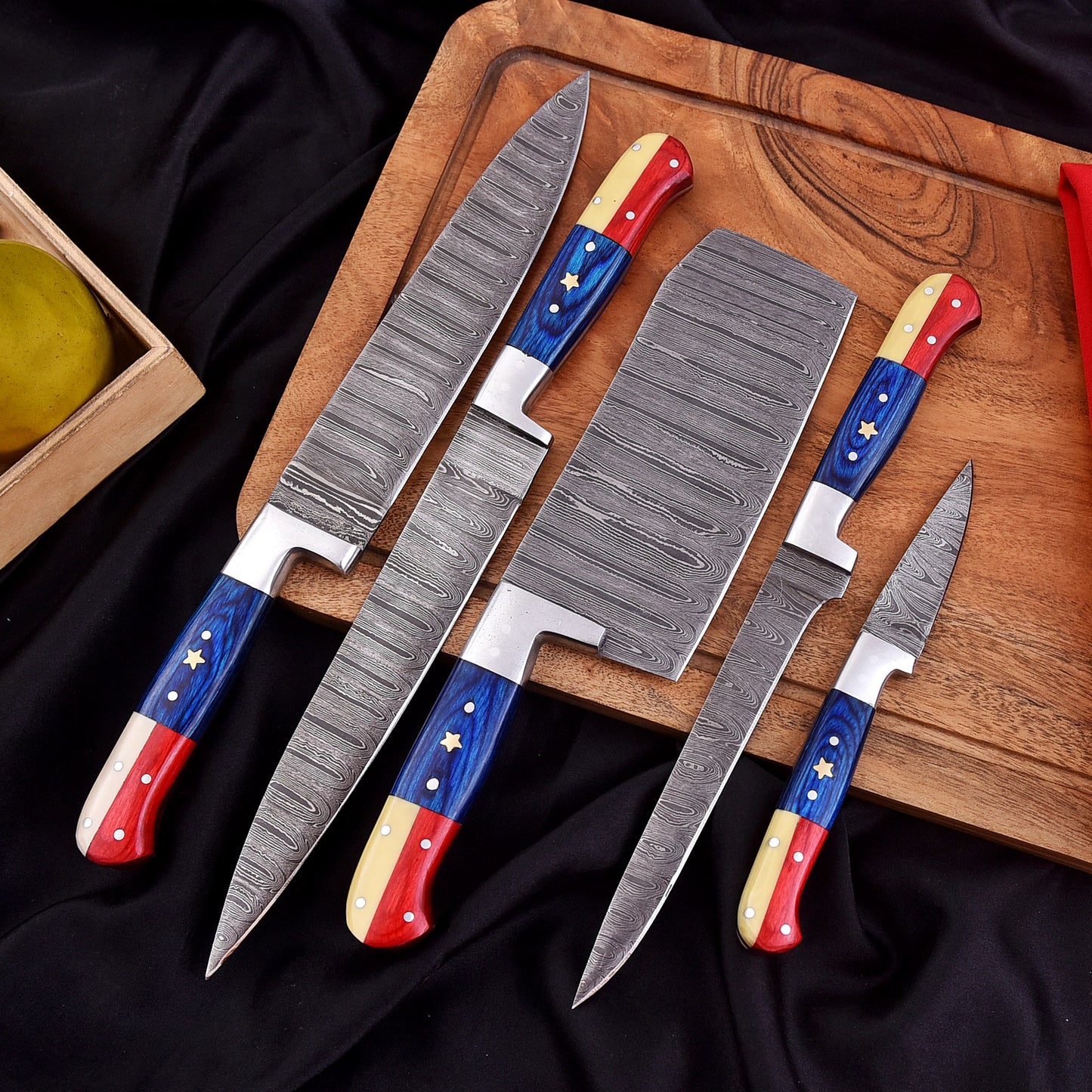 Handmade Damascus Chef Knife Set 5 Pieces Forged Kitchen Knife Set