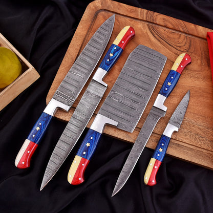 Handmade Damascus Chef Knife Set 5 Pieces Forged Kitchen Knife Set