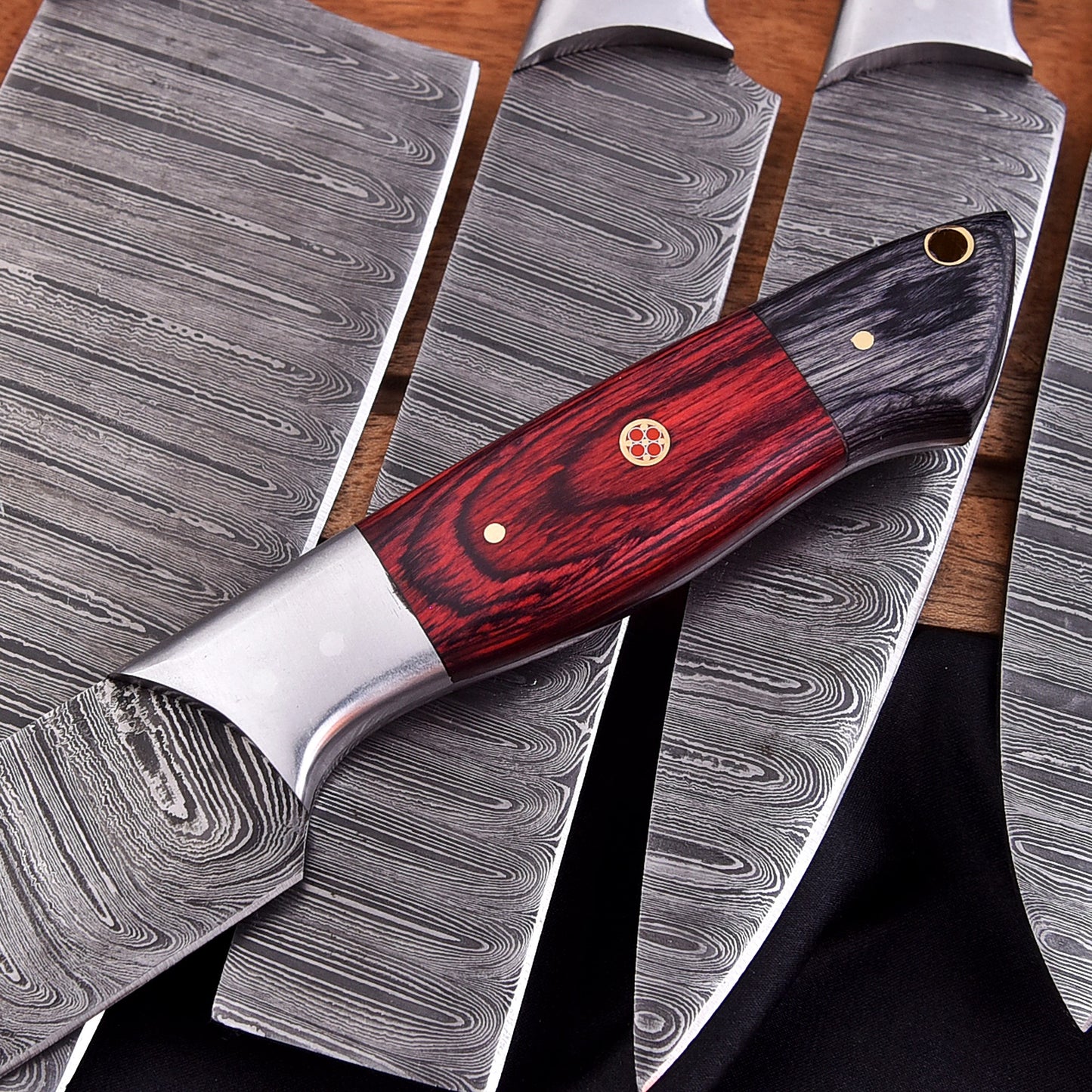 Handmade Damascus Steel 8 Pieces Chef Knife Kitchen Knife Set Wood Handle