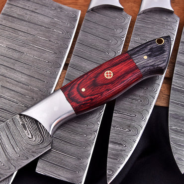 Handmade Damascus Steel 8 Pieces Chef Knife Kitchen Knife Set Wood Handle