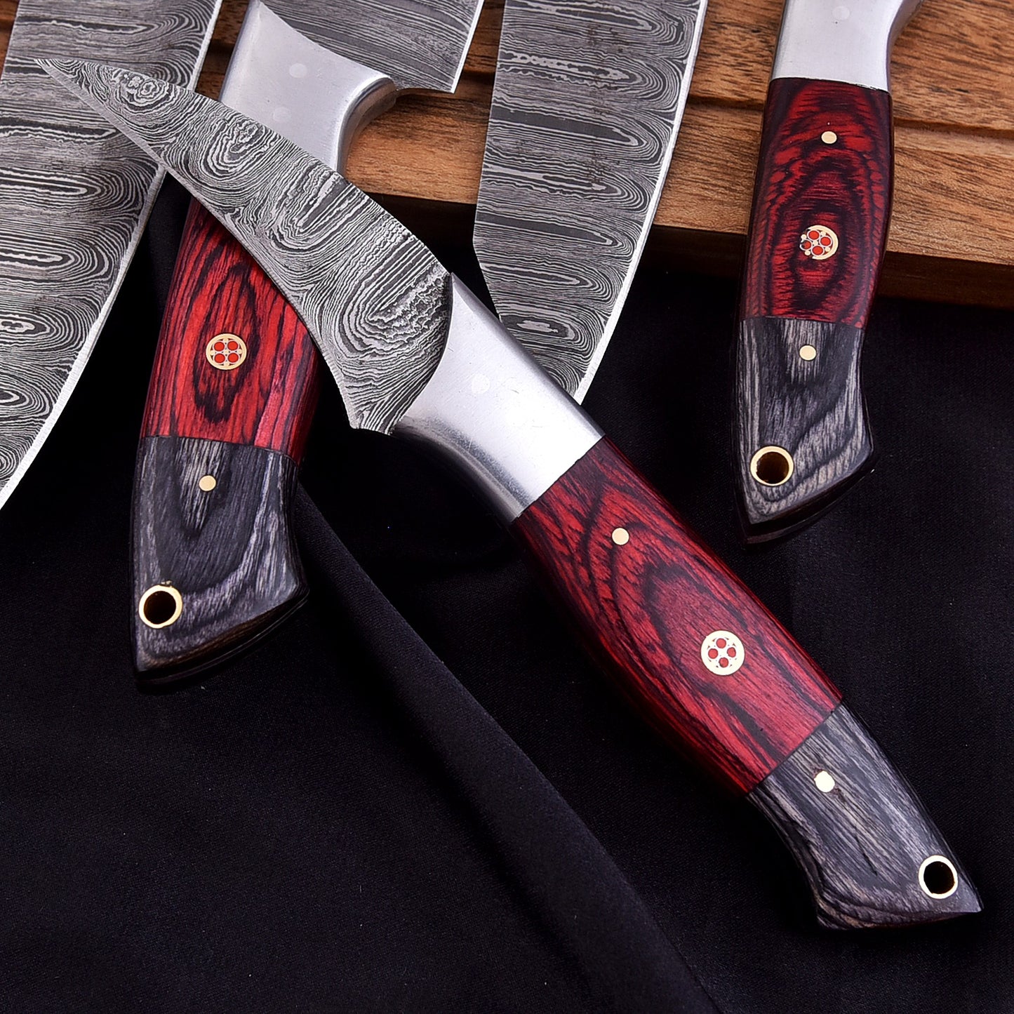 Handmade Damascus Steel 8 Pieces Chef Knife Kitchen Knife Set Wood Handle