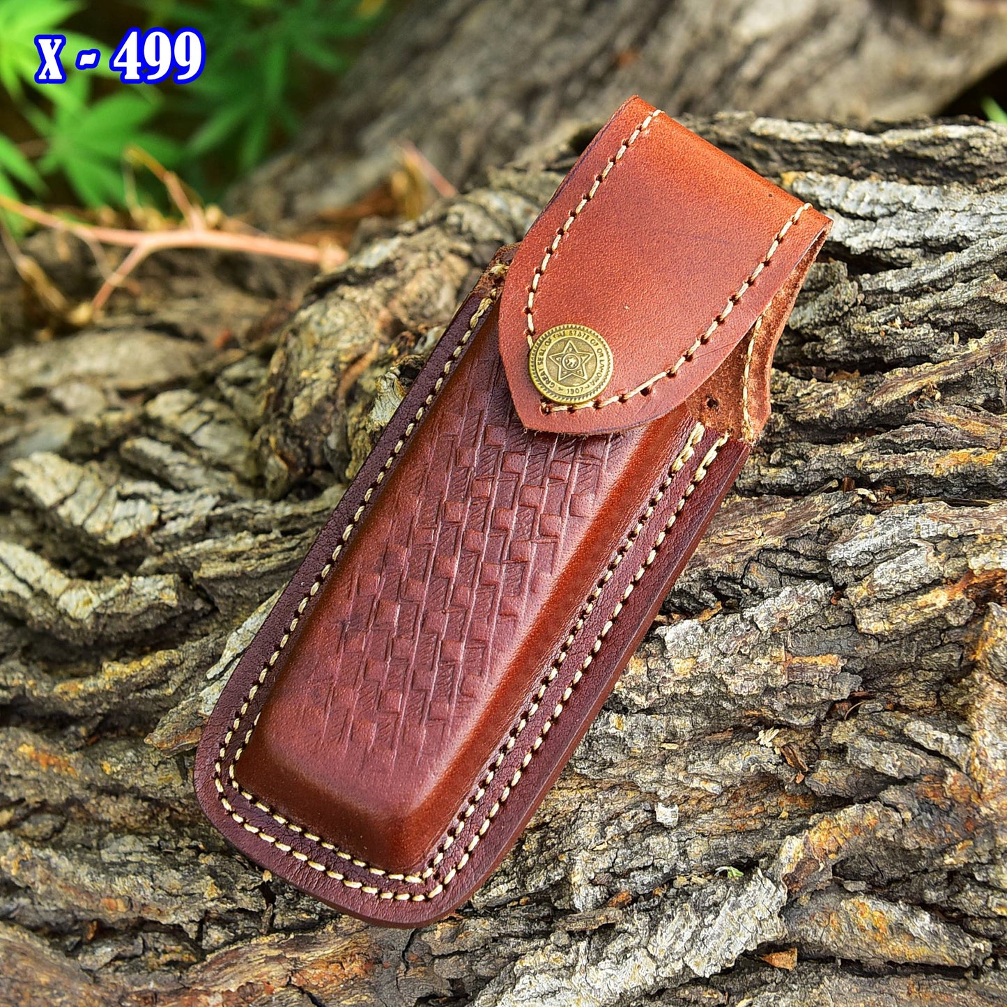 Custom Hand Stitched Top Grain Leather Folding Knife Engraved Sheath